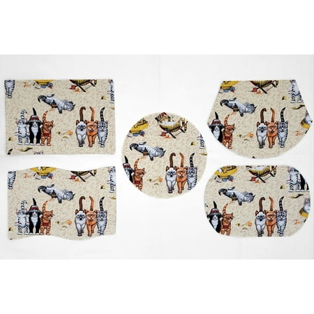 

Beach Cats Placemats by Penny s Needful Things (Wave - Set of 4) (Quilted Tan)