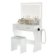 thumbnail image 1 of Fulvari Vanity Desk with 31.5" Large LED Mirror & Lights, Makeup Vanity Table with 2 Drawers, Cushioned Stool, Power Outlet, 3 Color Modes, Dimmable Modern Dressing Table for Bedroom, 1 of 8