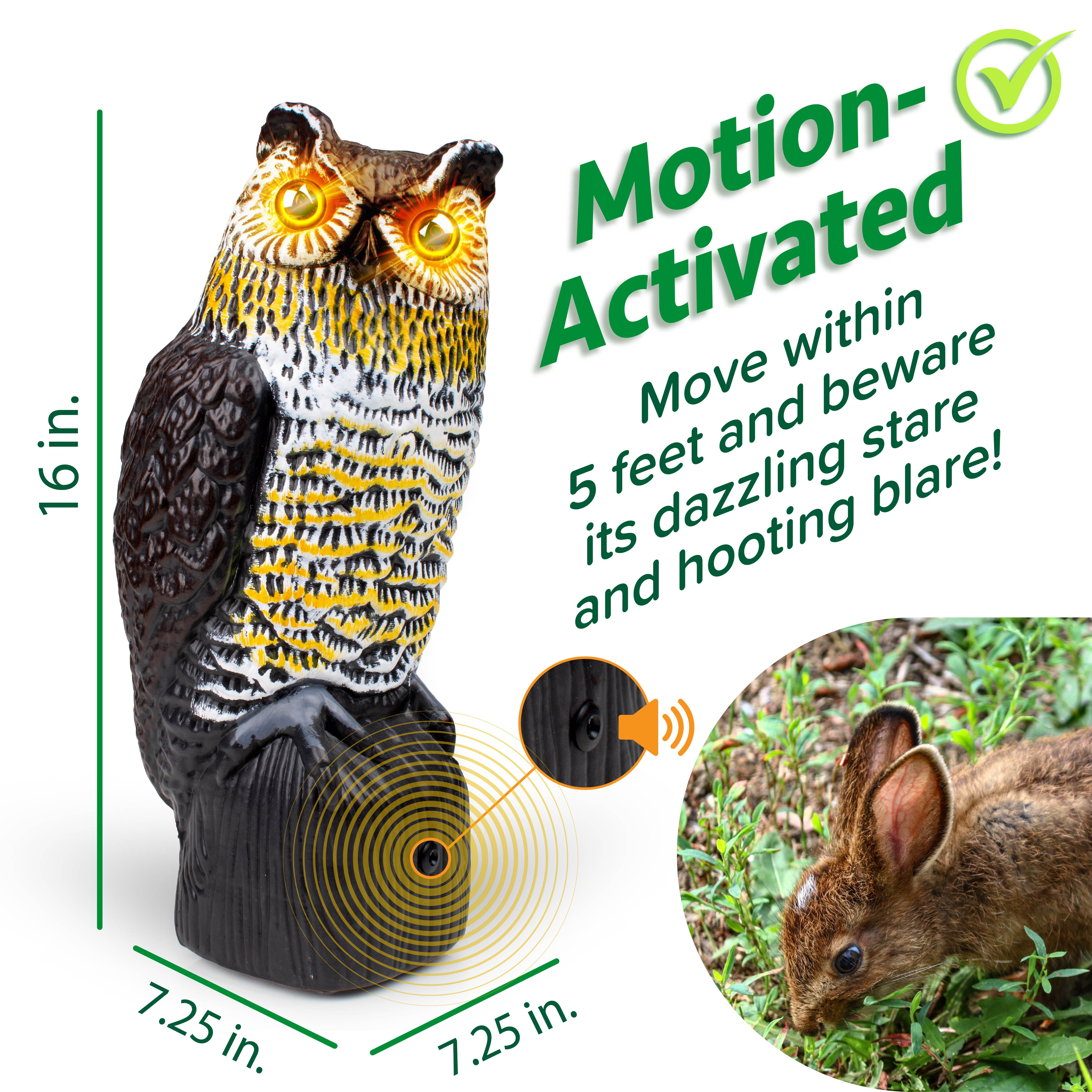 Deters Rodents Motion Activated Light & Sounds Hooting Owl Yard Statue 