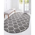 thumbnail image 1 of Unique Loom Trellis Frieze Collection Lattice Moroccan Geometric Modern Oval Rug, 4 x 6 Feet, Dark Gray/Ivory, 1 of 5
