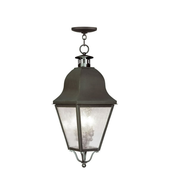 10.5 inch 3 Light Bronze Outdoor Chain Lantern Pendant Lighting Fixture with Seeded Glass Shade backed with Hand Crafted Solid Brass material for patio, front porch, entryway and more