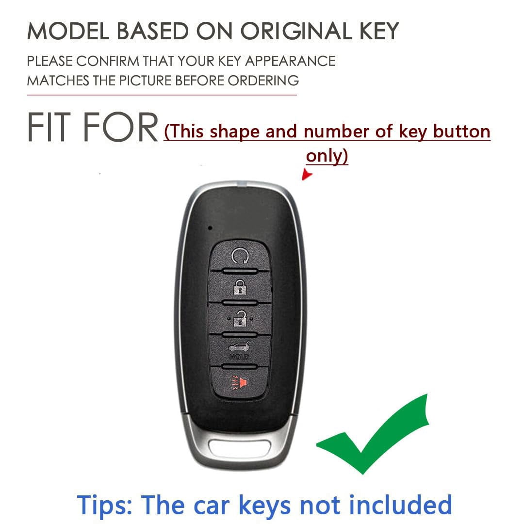 Metal Leather 5 Button Key Fob Cover Fit for Nissan Rogue 2024 2023 Pathfinder Versa Kicks Sentra Ariya Keyless Key Holder with Keychain