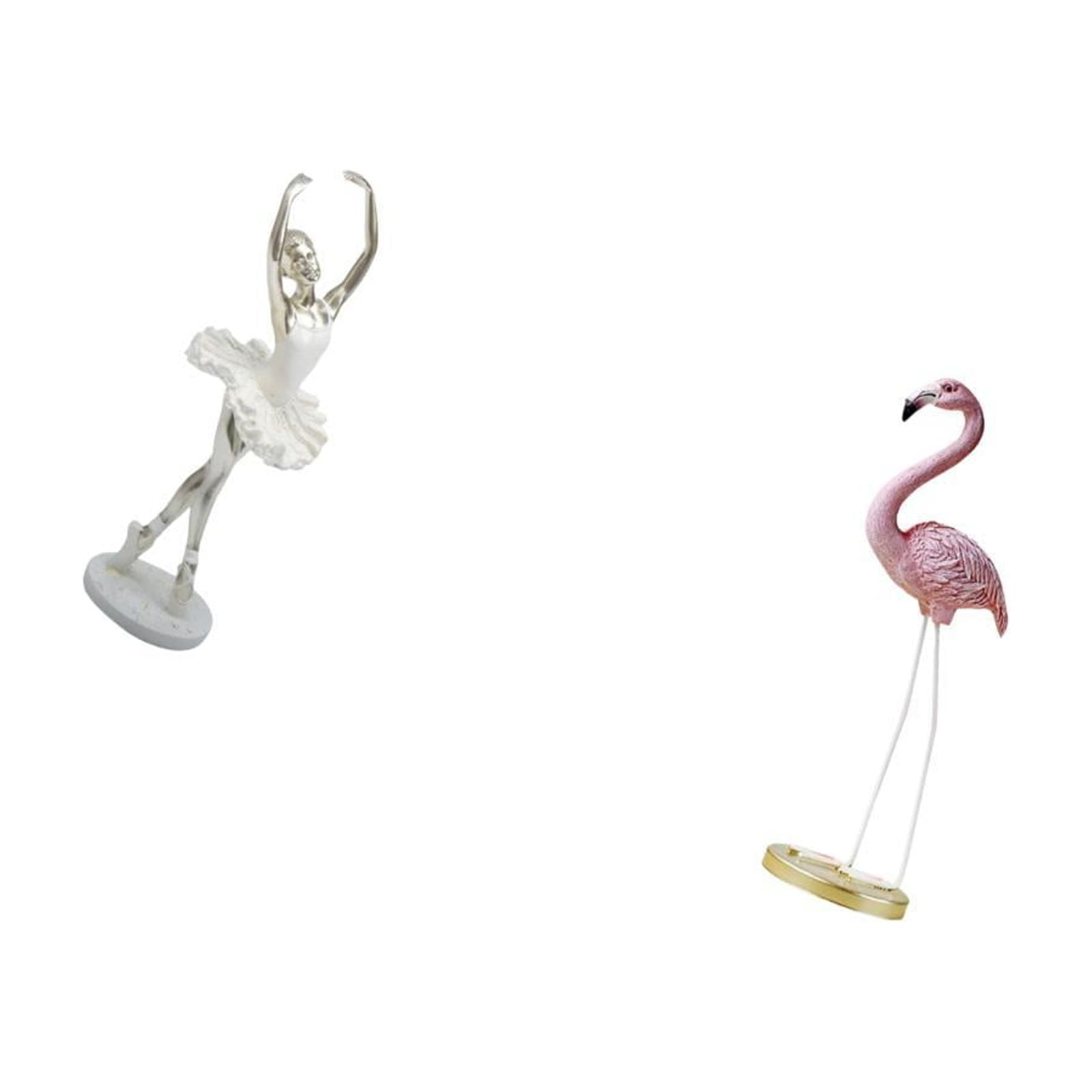 2 Pieces Ballerina Statue Flamingo Sculpture Resin Desktop Ornament for Living Room Bedroom Garden Decor