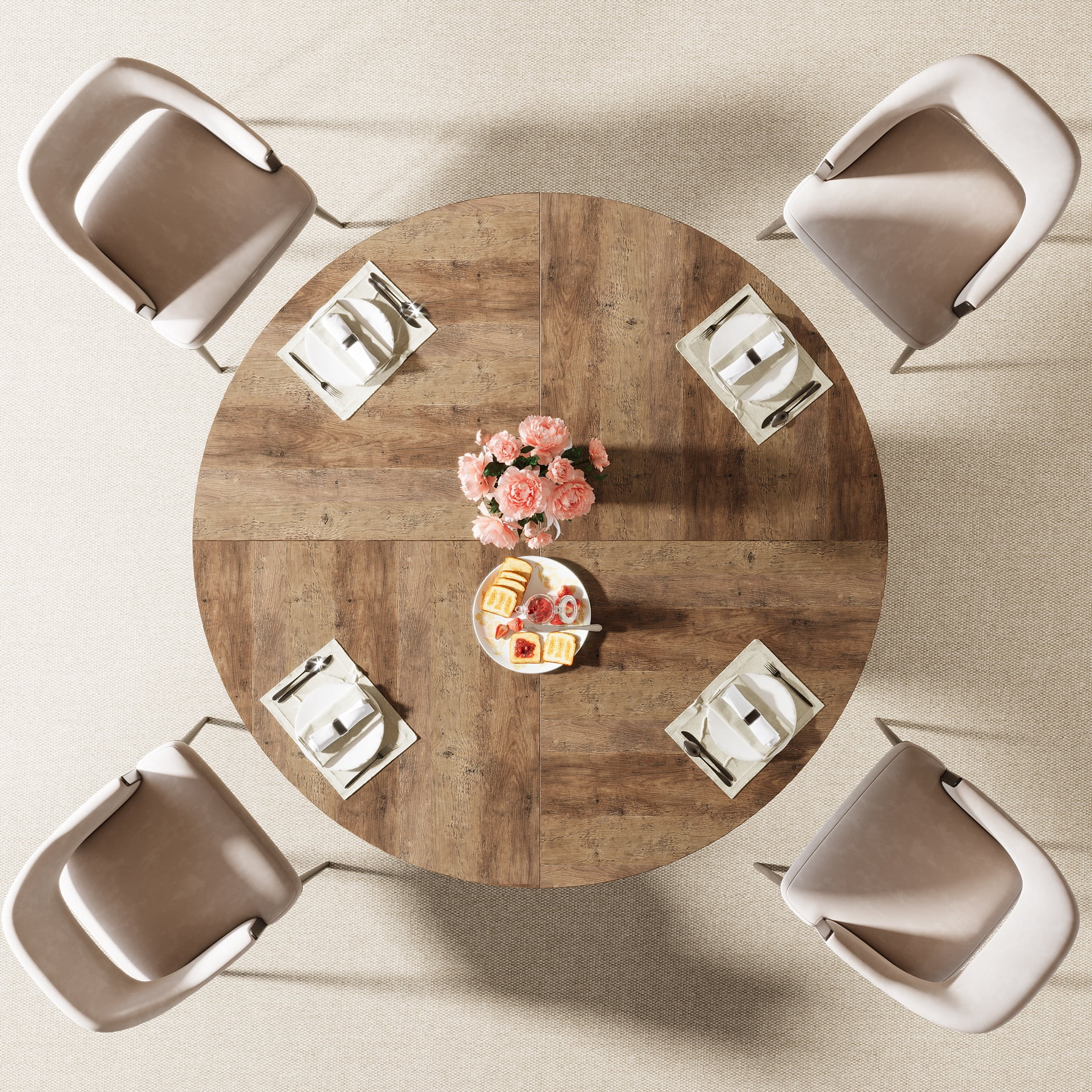 Tribesigns Round Dining Table for 4-6 People, 47.24-Inch Circle Wood Kitchen Table with Sturdy Fluted Metal Base, Modern Dining Room Furniture