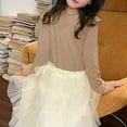 thumbnail image 2 of Gubotare Girls Long Sleeve Blouse Girls Long Sleeve Shirts Turtleneck Ruched Side Slim Fit Tops Ribbed Knit Casual Tee Shirt Size 7-8 (Coffee,7-8 Years), 2 of 4