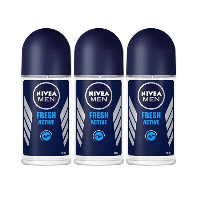 Desodorante roll-on Nivea Men Fresh Active, 48 horas de protección, extractos marinos, frescura duradera, sin alcohol, 50 ml (1.7 oz) cada uno, paquete de 3