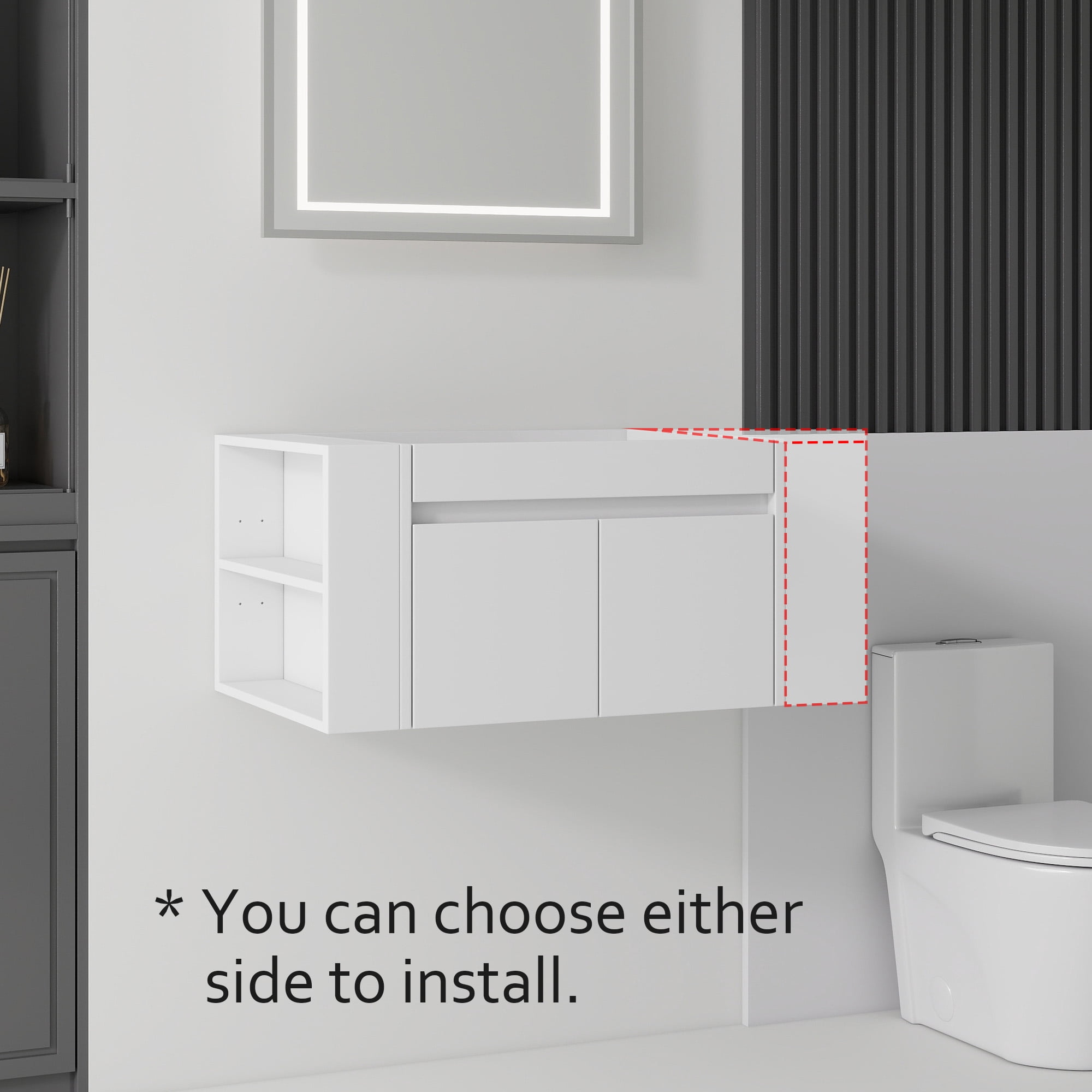 Leumius 30" Floating Bathroom Vanity Cabinet with Open Side Storage Compartment,Soft-Close Double Doors,Wall Mounted Bathroom Cabinet for Small Space,Cabinet Only,White
