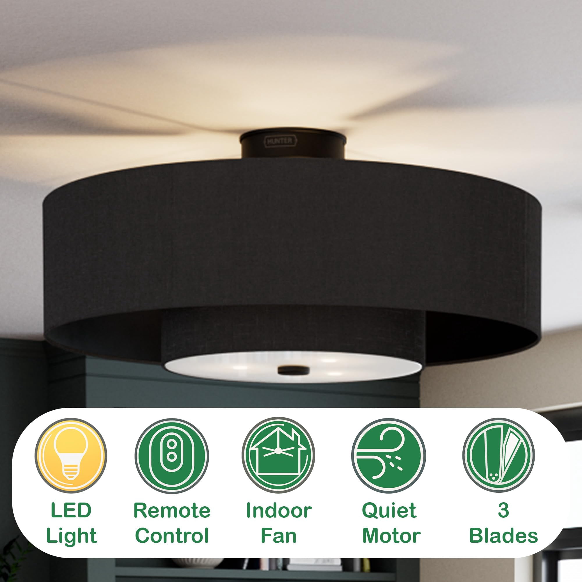 Restored Hunter Fan 30 inch Matte Black - Indoor Fandelier with Light, Remote, Modern-Style, Ceiling Fan for Living Room, Bedroom, Mudroom, Office, Kitchen (Refurbished)