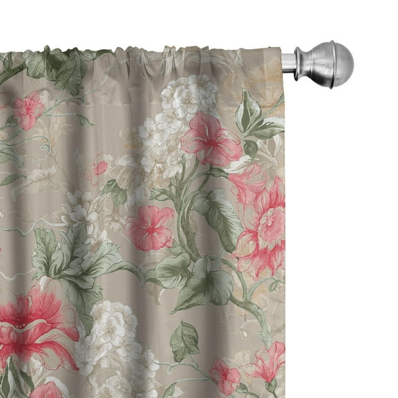 Ambesonne Vintage Floral Curtains, Branches of Love, Pair of 28"x95", Reseda Green Dark Coral