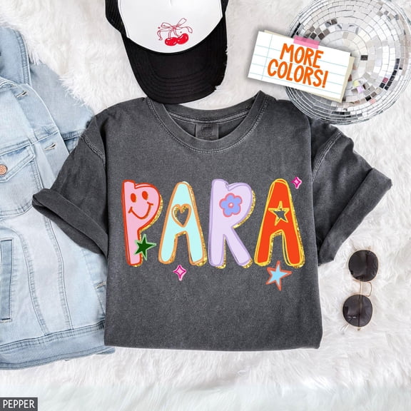 PARA Shirt Funny Doodle Teacher Tee Paraprofessional Educator Hand Drawn Colorful Preppy G