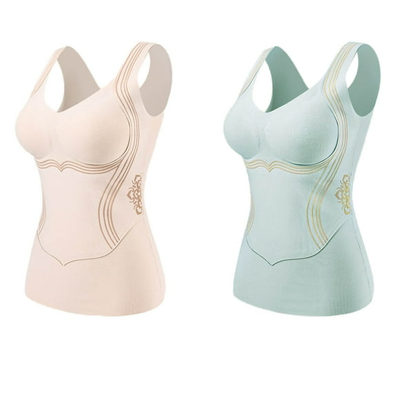 Dealovy 2 Pack Womens Tank Tops with Built in Bra Fall Winter Thermal Undershirt Warm Base Layer Camis
