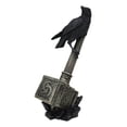thumbnail image 4 of Odin Raven Perching On Thor Hammer Mjolnir With Viking Runes Skaldenmet Figurine, 4 of 8