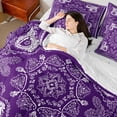 thumbnail image 4 of Homewish Damask Jacquard 7pcs Bedding Comforter Set,Boho Baroque Print Queen Bedding Sets,Purple White Queen Sheet Sets For Men Women,Super Cozy Room Decoration Reversible, 4 of 8