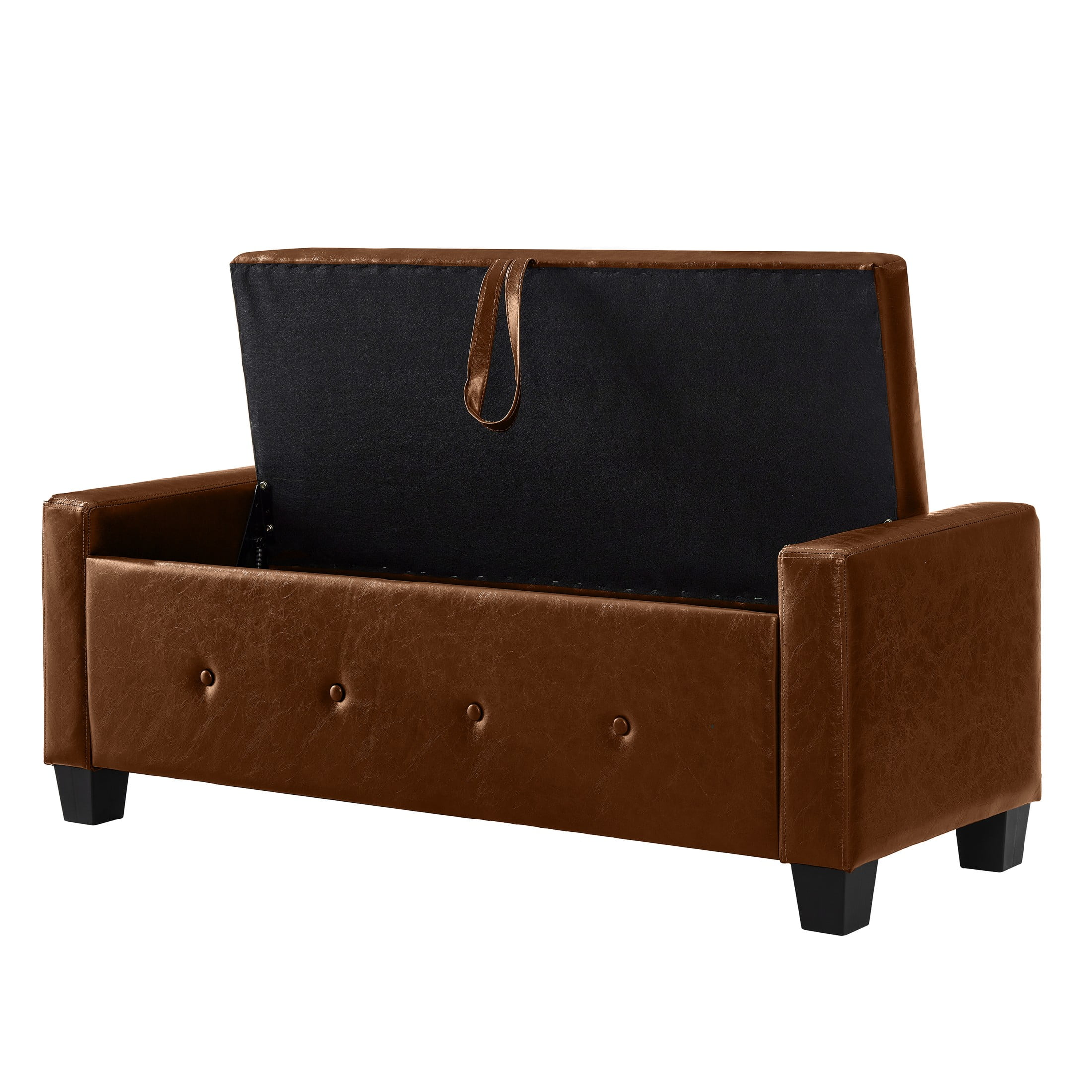 Aukfa 48" Storage Ottoman Bench with Safety Hinges, Upholstered Tufted Faux Leather Bench for Bedroom, Living Room & Entryway, Brown