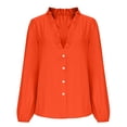 thumbnail image 6 of V Neck Ruffle T-Shirt Women Polyester Long Sleeve Button Down Shirt, Women's Plus, Orange XXL, 6 of 9
