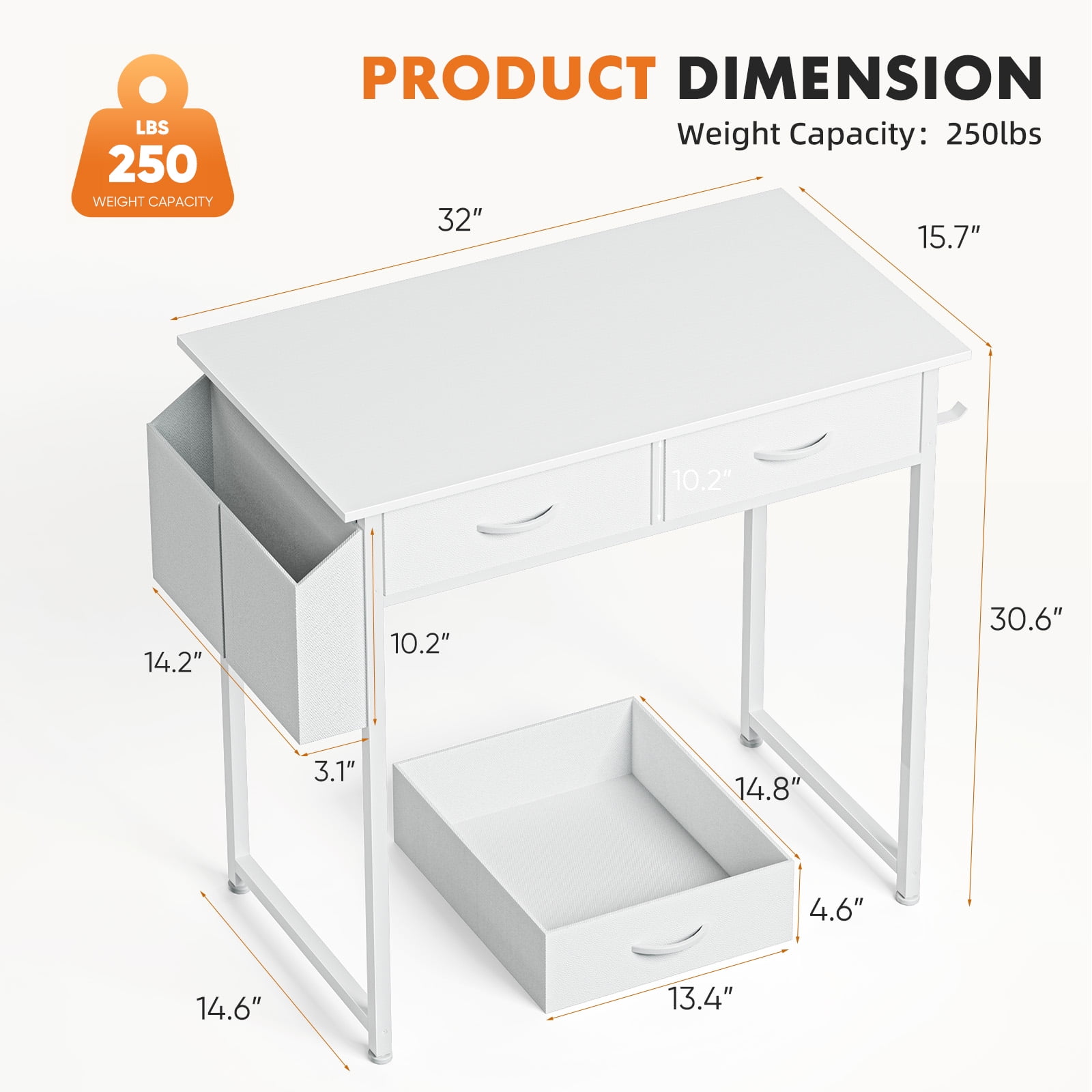 MAYEERTY 32in Adjustable Small Computer Desk, Metal Writing Study Table with Storage and Headphone Hook, Home Office