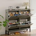 thumbnail image 3 of QinaQin 4 Flip Drawer Shoe Storage Cabinet, Hollow Out Panel, Washed Grey, 3 of 9