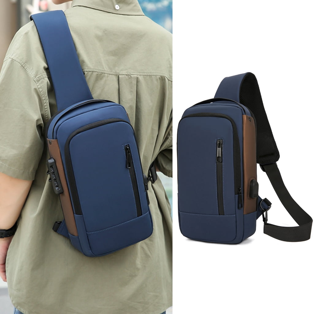 Men Chest Sling Bags Antitheft Shoulder Bag with Password Lock Outdoor Sports Bag Travel Pack Fashion Crossbody Bag