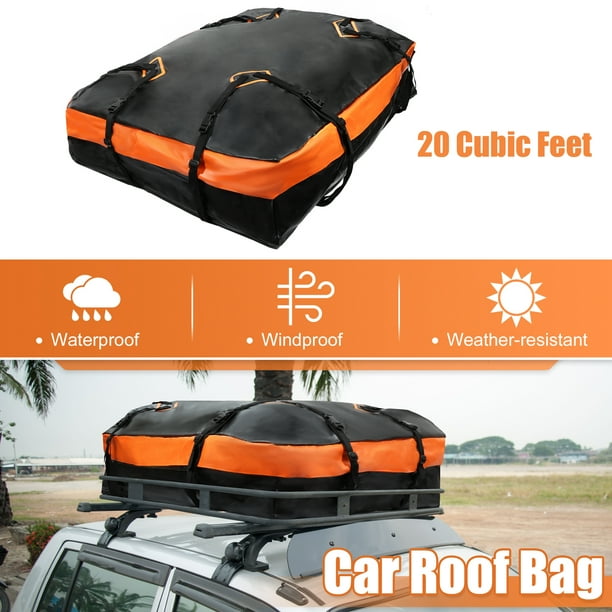 21 Cubic Feet Car Roof Bag Rooftop Cargo Carrier Bag Waterproof Luggage  Carriers for Cars with or without Rack Anti-Slip Mat 6 Door Hooks Set