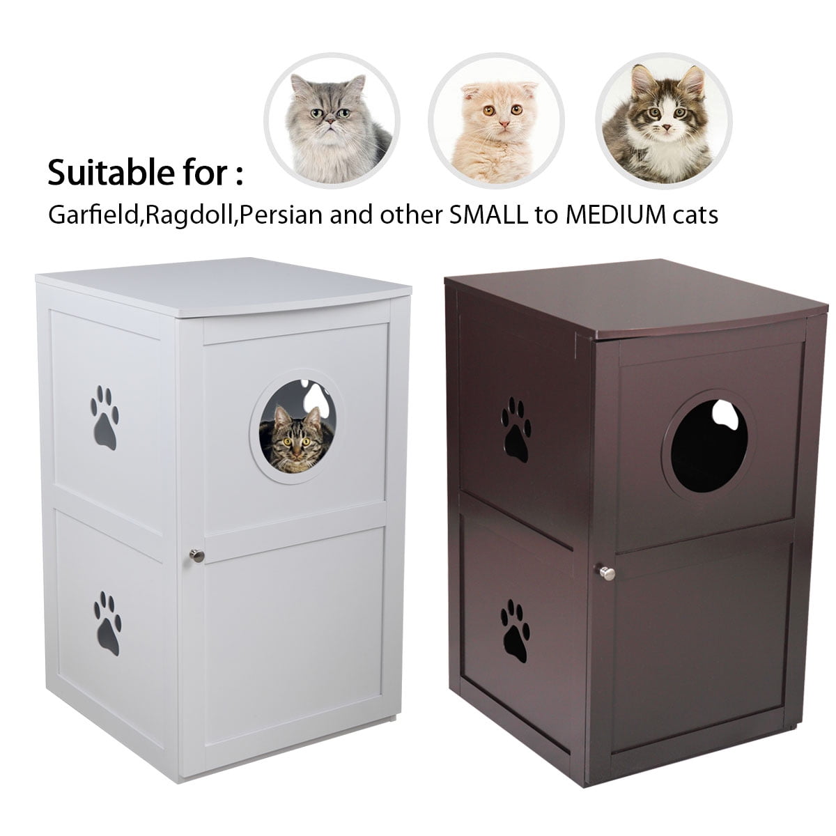 Veryke Wooden Double-Decker Cat Houses Enclosure Outside Shelter Animal Cage, Brown Veryke Wooden Double-Decker Cat Houses Enclosure Outside Shelter Animal Cage, Brown