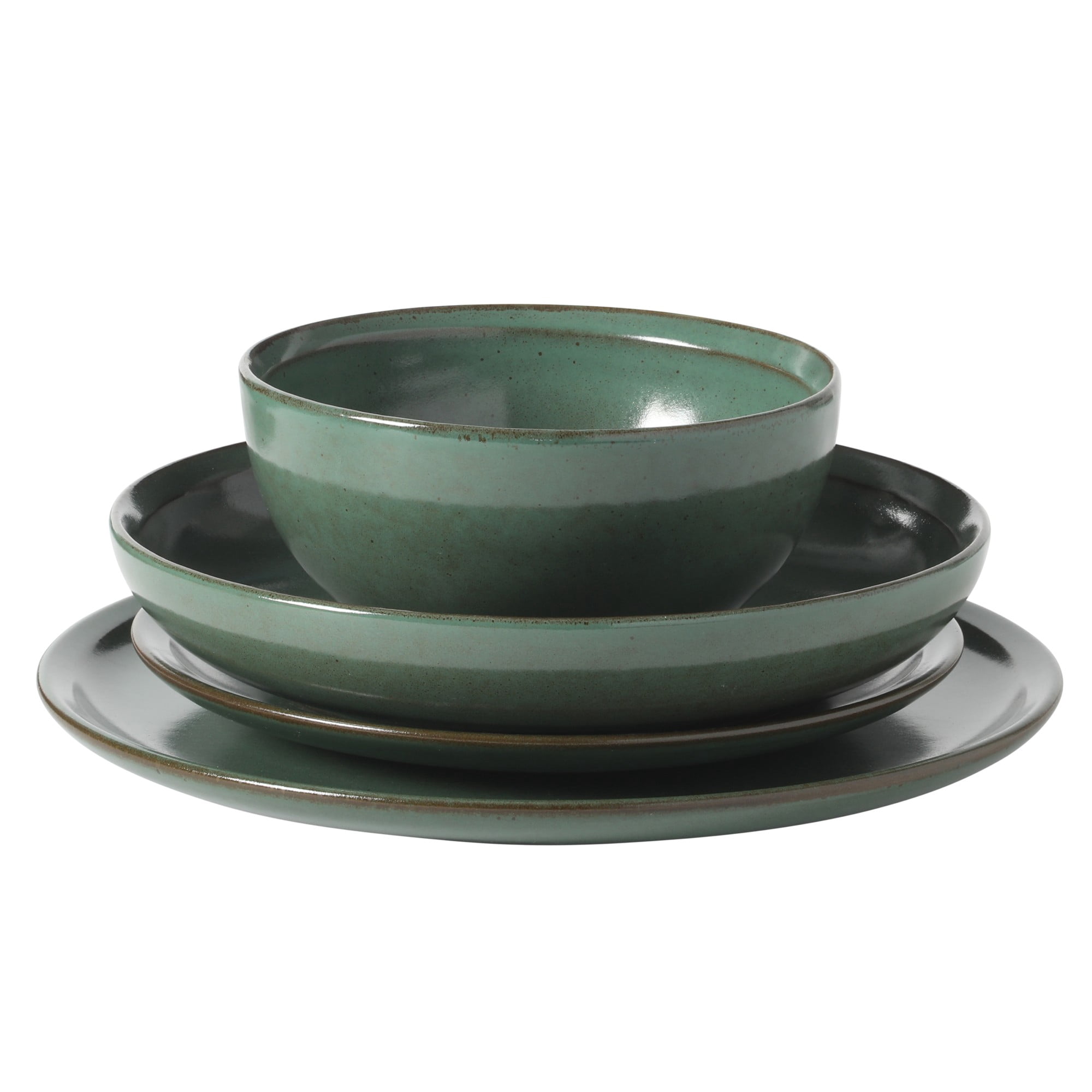 Gibson Elite Beckett Stoneware Matte Reactive Glaze 16 Piece (Service for 4) Plates and Bowls Dinnerware Set - Green