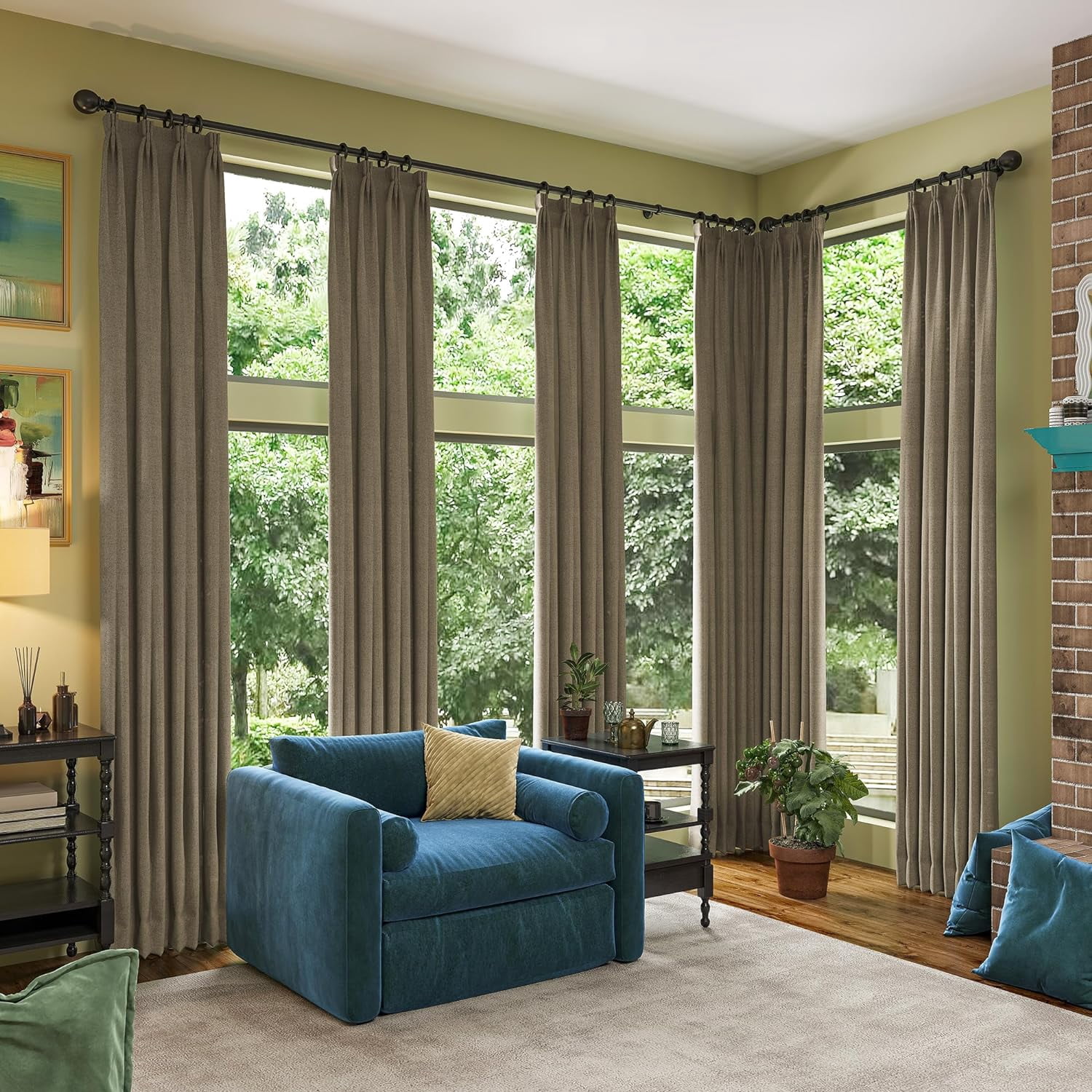 104 Inch Long Linen Blended Blackout Curtains 2 Panels Set,Custom Length Back Tab Pleated Look Drapes with Hooks,Linen Textured Window Curtains for Living Room Bedroom,50x104 in Long,Linen