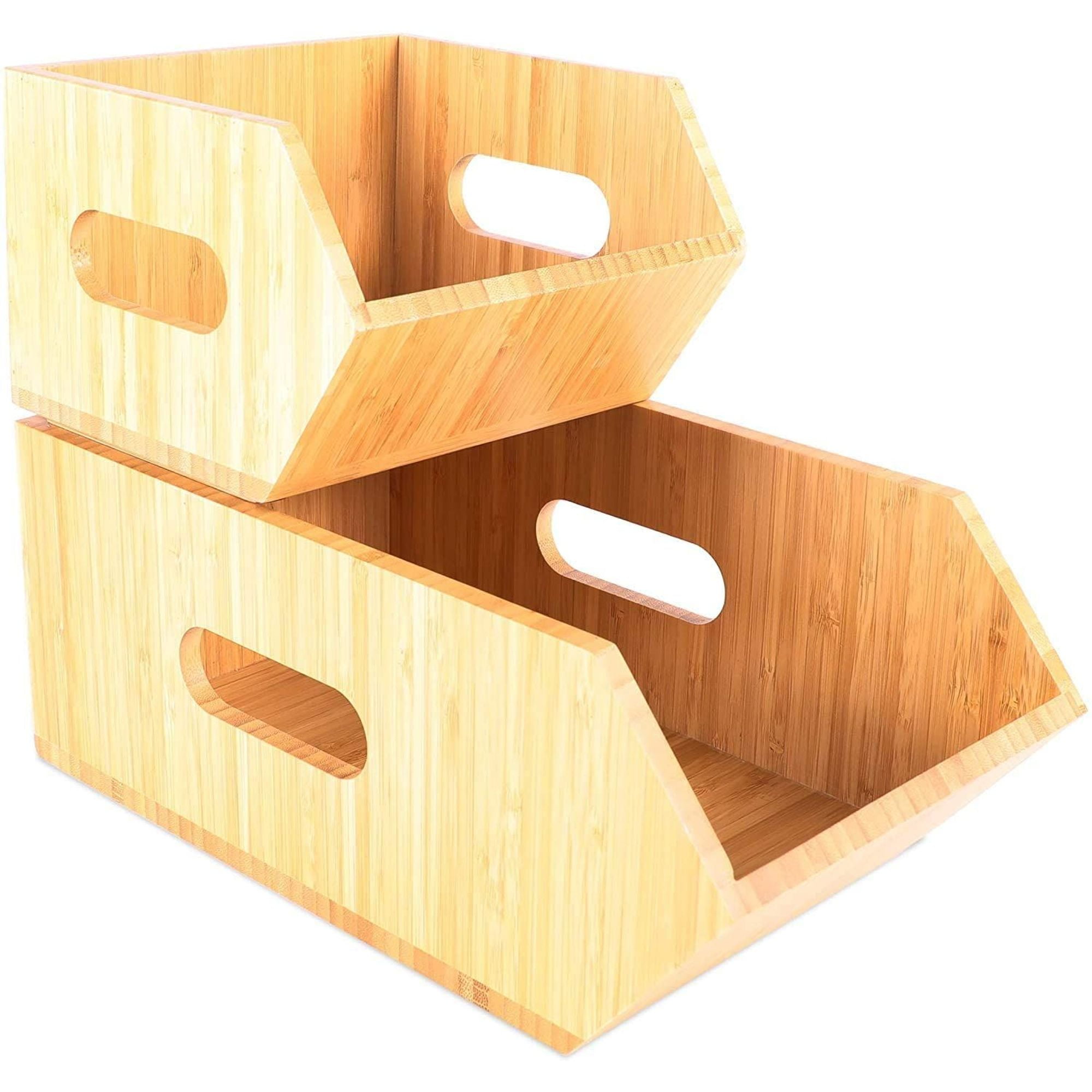 Set of 2 Stackable Bamboo Food Storage Box Bin for Kitchen Pantry