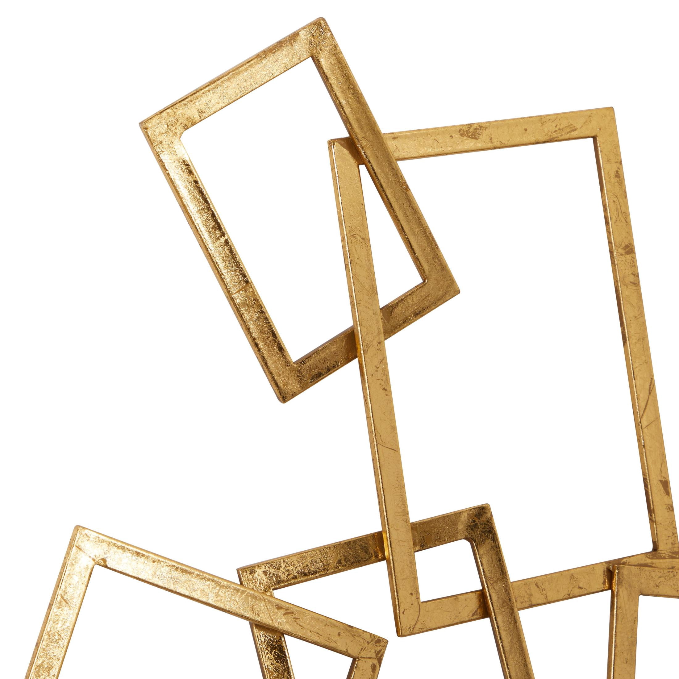 CosmoLiving by Cosmopolitan Contemporary Metal Rectangular Interconnected Frames Design Wall Décor, 30"W x 22"H with Gold Polished Finish