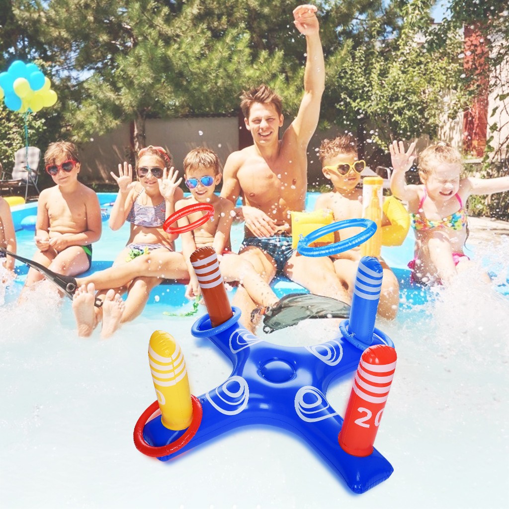 Ixir Inflatable Ring Toss Pool Game Toys Floating Swimming 4 Pcs Adult for Multiplayer Kid Multicolor - image 2 of 8