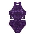 thumbnail image 4 of HULIJA Girls Sequins Sleeveless Halter Dance Ballet Leotard Gymnastics Costume Purple 10, 4 of 7