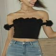 thumbnail image 3 of Women‘s Trendy Slim Fitted Tube Tops Sleeveless Off Shoulder Flower Decor Crop Tops, 3 of 6