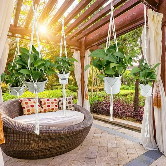 Plant Hangers Cotton Hanging Planter Basket with Hooks Handmade Rope Plant Stand Kit DIY Plant Holder Flower Pot Holder for Indoor Outdoor Home Decoration