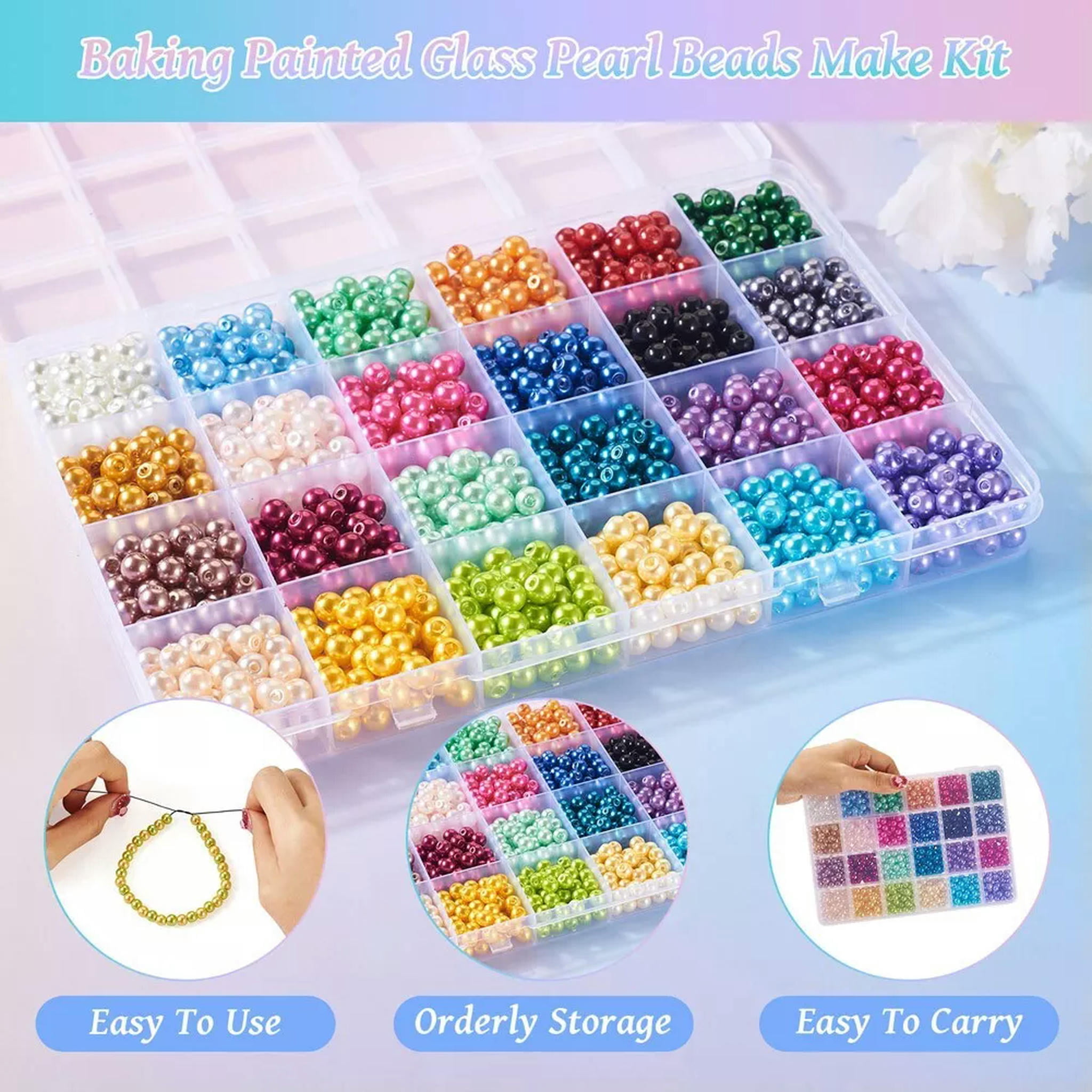 U8MO 1 Box 24 Colors Baking Painted Pearlized Glass Pearl Round Beads Crafts 6~7mm