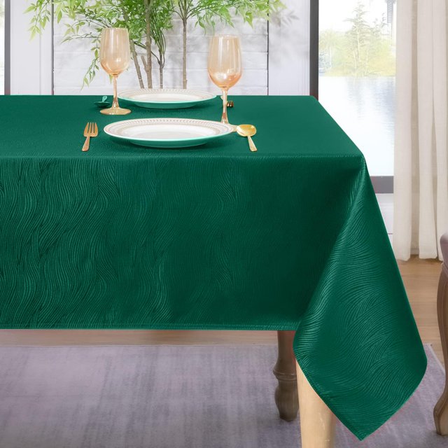 SHILIU-Jacquard Rectangle Tablecloth - Swirl Design Waterproof Stain Resistant Table Cover Wrinkle Free Heavy Weight Table Cloths for Dining and Kitchen (60 x 144 Inch,Dark Green Swirl)