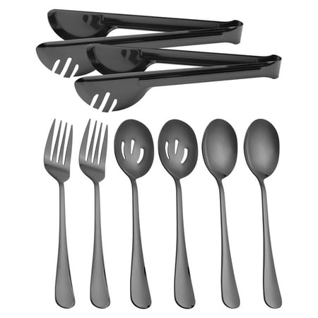 

Stainless Steel Flatware Serving Utensils Serving Spoon for Kitchen (Black 8 Pieces)