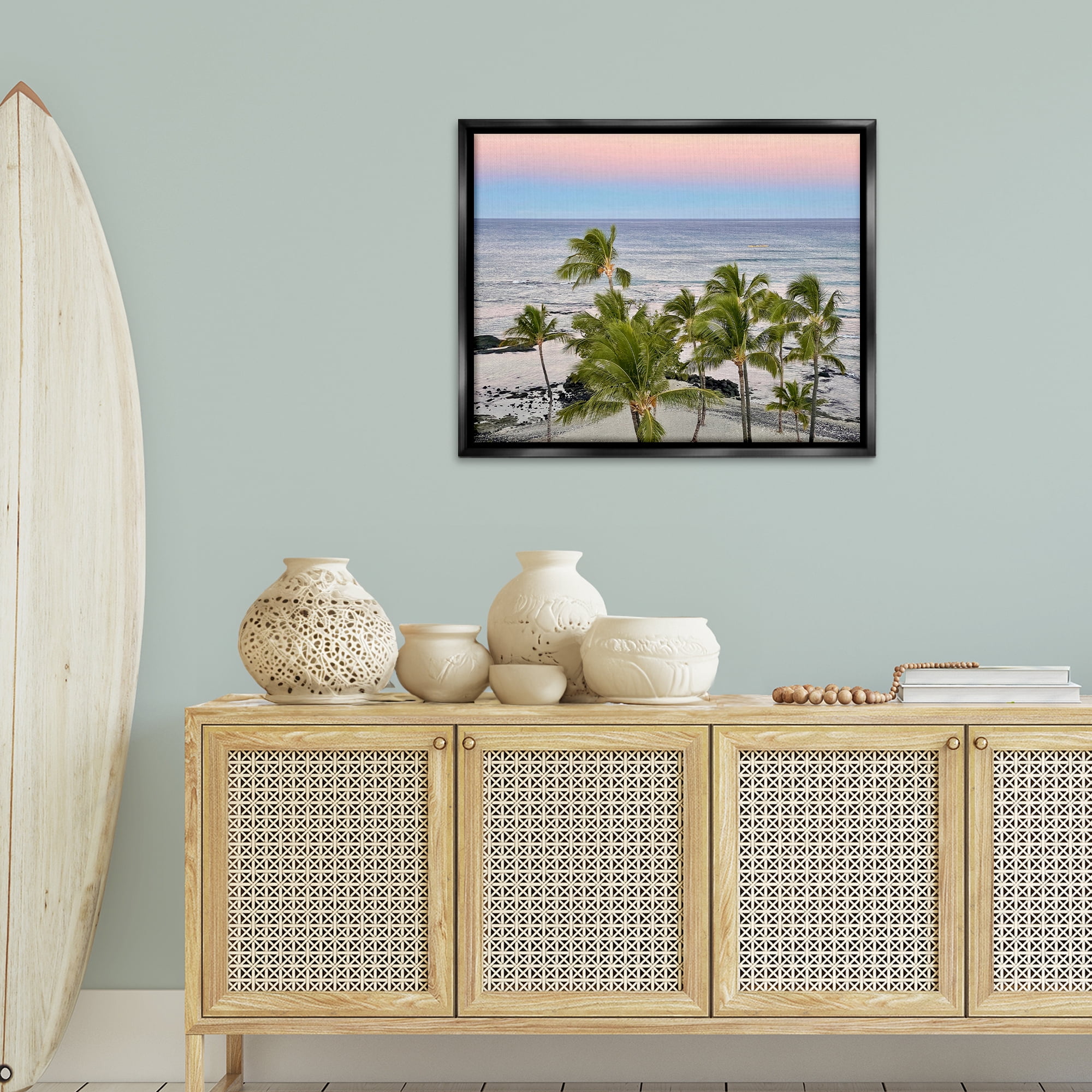 Stupell Industries Afternoon Palms Horizon Landscape Photography Black Floater Framed Canvas Art Print Wall Art, 31 x 25
