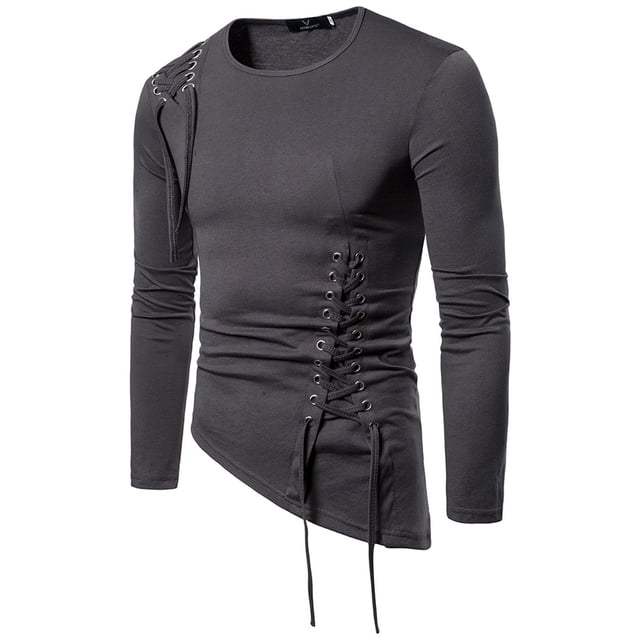 Mens Couleur Unie Ourlet Irrégulier Col Rond Manches Longues Multi-code
