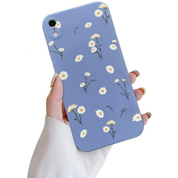 Compatible with iPhone XR Case,Cute Daisy Flower Pattern Design Silicone Vintage Floral for Women Girls Soft TPU Anti-Scratch Protective Cases for iPhone XR-White