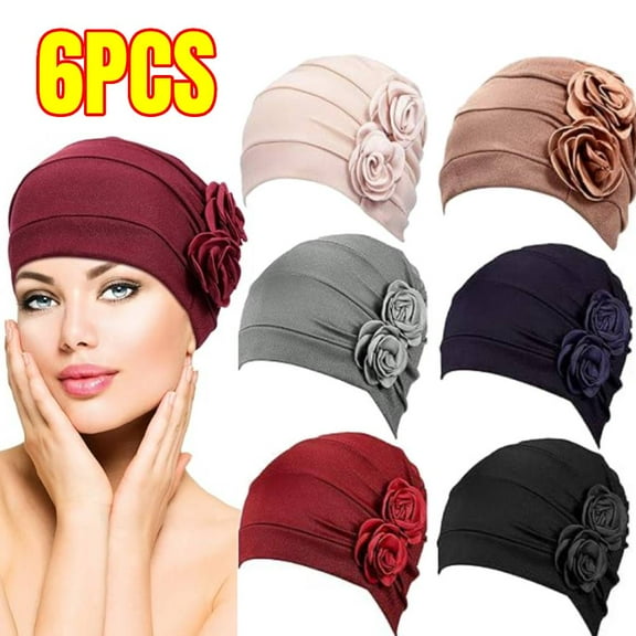 6PCS  Chemo Caps Headwear for Women Turbans Beanies Flowers Hats Headwrap for Cancer Patient Hair Loss