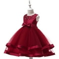 thumbnail image 5 of NiSHUIHAN Toddler Girls Sleeveless Embroidery Princess Pageant Dresses Kids Wedding Bridesmaid Formal Ruffles Dresses Bowknot Birthday Party Flowers Gown Dress Wine 4-5 Years, 5 of 9