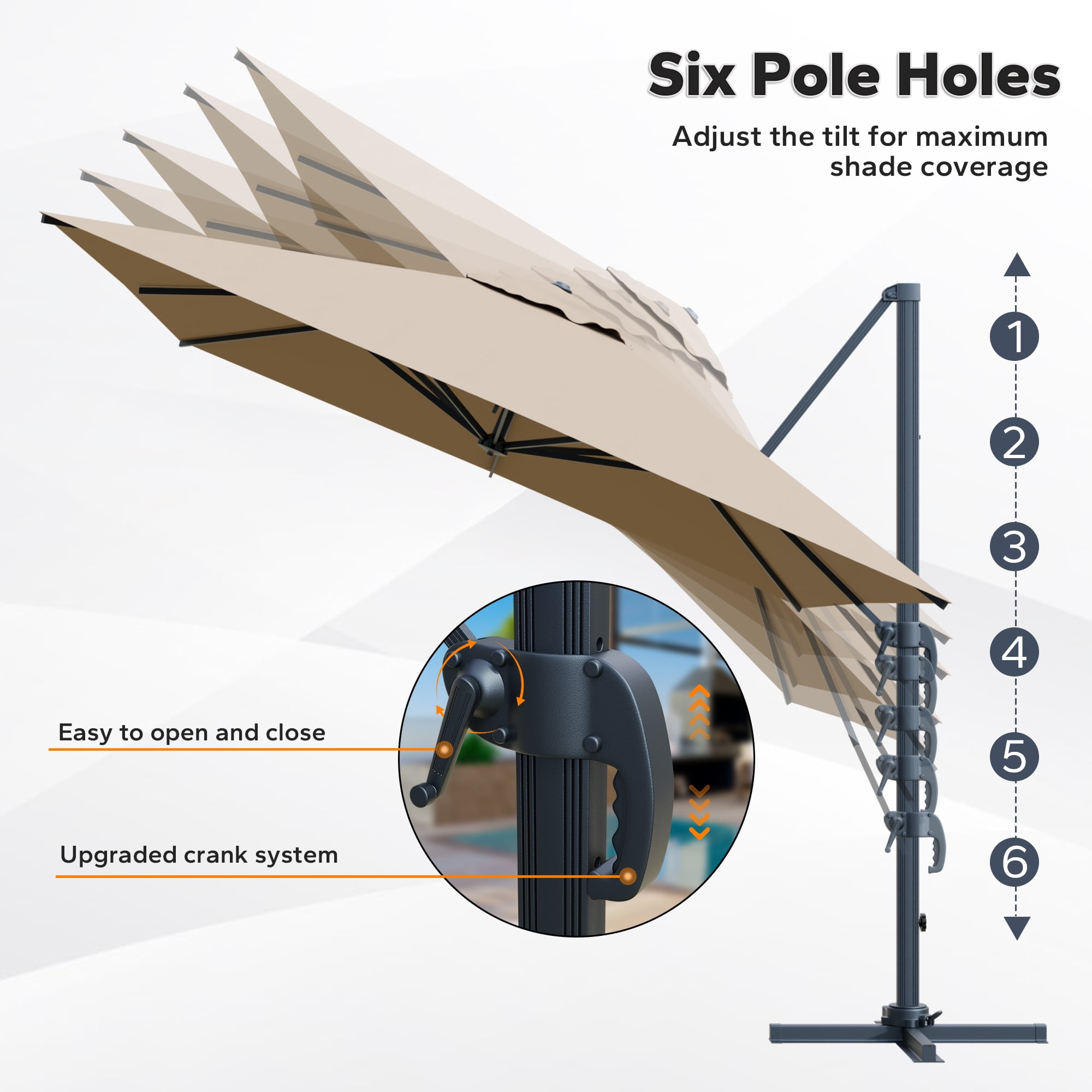 Meetleisure 10 X 13FT Outdoor Patio Umbrella Market Umbrella with Push Button Tilt and Crank, 8 Aluminum Sturdy Ribs for Garden, Lawn, Pool, No Base