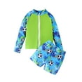 thumbnail image 2 of Toddler Boy Swimsuit Kids Boys Long Sleeve Zip Up Dinosaur Football Print Two Piece Rash Guard Set Girls Bathing Suit Sky Blue 5-6 Years, 2 of 9