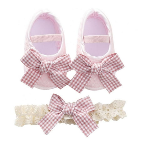 

Baby Girls Flats with Headband Infant Non-Slip Soft Sole Cute Bowknot Shoes Newborn Princess Wedding Shoes Toddler First Walkers 0-18M