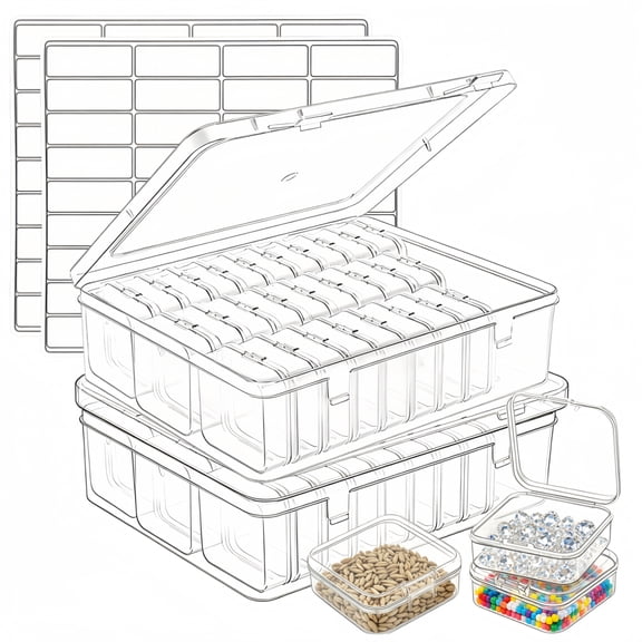 2 Pack 30‑Slot Clear Plastic Divided Storage Box, Stackable Dust‑Proof Organizer Case for Beads, Jewelry, Seeds & Small Craft Supplies