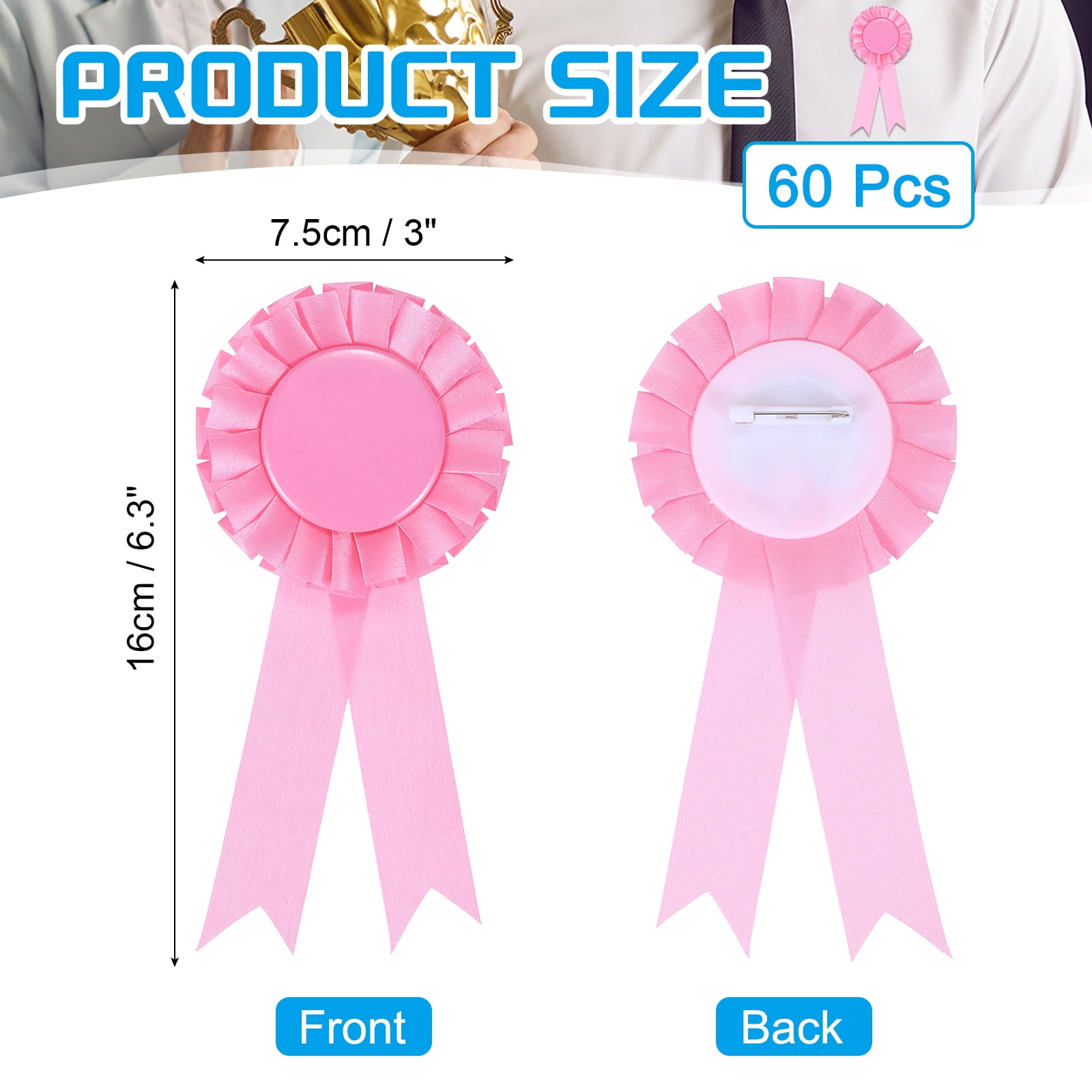 Uxcell 60 Pcs Award Ribbons 1st, 2nd, 3rd Place Winner Ribbon Prize Ribbon, Pink