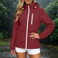 thumbnail image 5 of vdgthytj Womens Rain Jacket Windproof Drawstring Hooded Jackets Lightweight Waterproof Solid Travel Hiking Outwear with Pockets(X-Large,Red), 5 of 7