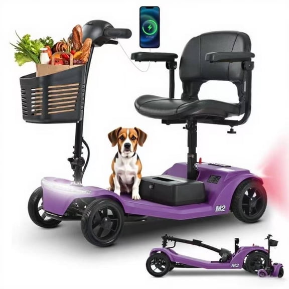 Foldable All-Terrain 4-Wheel Mobility Scooter with Basket, 300 lb Limit