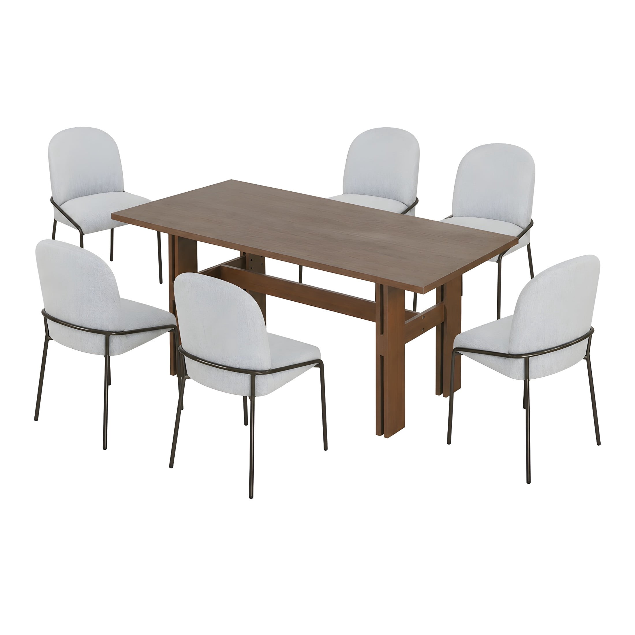 Christopher Knight Home 7-Piece Dining Set, Rectangular Table with Upholstered Chairs, Walnut+Light Gray