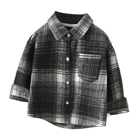 

alcepopk Boys Long Sleeve Button Up Casual Dress Shirt(Black 7-8 Y)