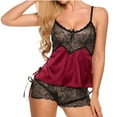 thumbnail image 1 of Women Pajamas Set Elegant Lace Satin Strap Sleepwear Top Shorts Pajamas Set, 1 of 1